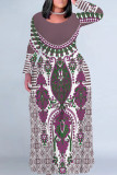 Black Red Casual Street Floral Print Contrast O Neck Printed Plus Size Dresses
