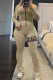 Apricot Casual Print Patchwork Zipper Zipper Collar Long Sleeve Two Pieces