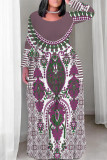 Black Red Casual Street Floral Print Contrast O Neck Printed Plus Size Dresses