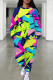 Multicolor Casual Print Pocket Patchwork O Neck Long Sleeve Two Pieces