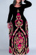 Black Red Casual Street Floral Print Contrast O Neck Printed Plus Size Dresses