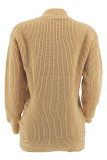 Earth Yellow Casual Solid Color Hollow Out Patchwork O Neck Tops