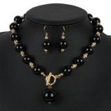 Red Fake Pearl Earring Bracelet Necklace Jewelry(Two Pieces)