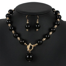 Black Fake Pearl Earring Bracelet Necklace Jewelry(Two Pieces)