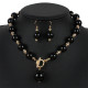 Black Fake Pearl Earring Bracelet Necklace Jewelry(Two Pieces)