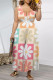 Beige Casual Floral Print Pocket Contrast V Neck Loose Jumpsuits