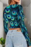 Multicolor Casual Print Patchwork O Neck Mid Waist Tops