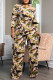 Camouflage Casual Camouflage Print Pocket Patchwork Oblique Collar Long Sleeve Two Pieces