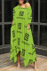 Green Casual Letter Print Pocket Irregular O Neck Irregular Dresses