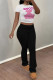 Rose Red Casual Street Cartoon Print Letters O Neck Short Sleeve Two Pieces