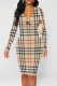 Khaki Sexy Street Letter Print Stripe Contrast V Neck Printed Dresses