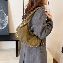 Green Daily Solid Color Rivets Patchwork Bags