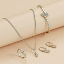White Silver Simple Clavicle Chain Necklace Earring Bracelet Four-Piece Set