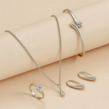 White Silver Simple Clavicle Chain Necklace Earring Bracelet Four-Piece Set