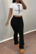 Black Casual Daily Letter Print Contrast O Neck Short Sleeve Two Pieces