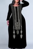 Black Red Casual Street Floral Print Contrast O Neck Printed Plus Size Dresses