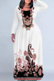 Black Red Casual Street Floral Print Contrast O Neck Printed Plus Size Dresses
