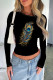 Black Gold Casual Print Patchwork O Neck Mid Waist Tops