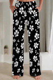 Cyan Casual Print Patchwork Loose Mid Waist Straight Full Print Bottoms