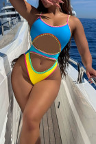 Blue Sexy Patchwork Contrast Swimwears