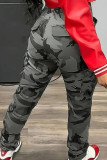 Camouflage Casual Camouflage Print Pocket Patchwork Regular Mid Waist Conventional Full Print Bottoms