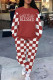 Red Casual Street Plaid Letter Print Draw String Pocket Contrast O Neck Two Pieces
