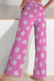 Cyan Casual Print Patchwork Loose Mid Waist Straight Full Print Bottoms