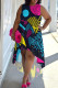 Black Yellow Casual Print Patchwork O Neck Irregular Plus Size Dresses