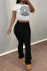 Black And White Casual Street Figure Print Letters Contrast O Neck Short Sleeve Two Pieces