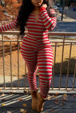 Red Black Casual Living Print Patchwork V Neck Skinny Jumpsuits