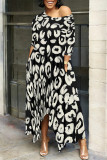 Orange Casual Street Camouflage Print Snakeskin Print Pocket Irregular Contrast O Neck Irregular Dresses
