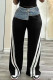 Black Casual Pocket Buttons Patchwork Zipper Contrast Loose Mid Waist Wide Leg Patchwork Bottoms