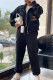 Black Casual Sportswear Letters Embroidered Pocket Zipper Embossed Mandarin Collar Long Sleeve Two Pieces