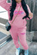 Pink Casual Letters Draw String Pocket Patchwork Hooded Long Sleeve Two Pieces