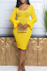Yellow Sexy Solid Color Patchwork See-Through O Neck Long Dresses