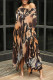 Orange Casual Street Camouflage Print Snakeskin Print Pocket Irregular Contrast O Neck Irregular Dresses