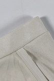 Apricot Casual Solid Color Pocket Patchwork Zipper Zipper Collar Long Sleeve Two Pieces