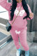 Pink Casual Print Draw String Pocket Patchwork Hooded Long Sleeve Two Pieces
