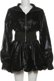Black Casual Solid Color Patchwork Zipper Zipper Collar Long Sleeve Two Pieces
