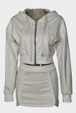 Apricot Casual Solid Color Pocket Patchwork Zipper Zipper Collar Long Sleeve Two Pieces