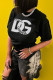 Black Casual Letters Patchwork O Neck T-Shirts
