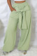 Matcha Green Casual Solid Color Pocket Patchwork Strap Design Loose Mid Waist Conventional Patchwork Bottoms