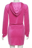 Rose Red Casual Solid Color Pocket Patchwork Zipper Zipper Collar Long Sleeve Two Pieces