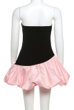 Black Sexy Patchwork Backless Contrast Strapless A Line Dresses