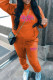 Orange Casual Letters Draw String Pocket Patchwork Hooded Long Sleeve Two Pieces
