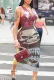 Grey Casual Print Patchwork Contrast Regular Mid Waist Positioning Print Bottoms