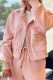 Pink Casual Sportswear Letters Embroidered Pocket Zipper Embossed Mandarin Collar Long Sleeve Two Pieces