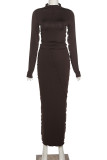 Dark Gray Casual Solid Color Patchwork O Neck Long Sleeve Two Pieces