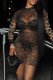 Leopard Print Sexy Print Patchwork See-Through O Neck Wrapped Skirt Dresses