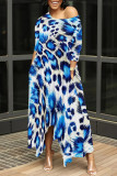Orange Casual Street Camouflage Print Snakeskin Print Pocket Irregular Contrast O Neck Irregular Dresses
